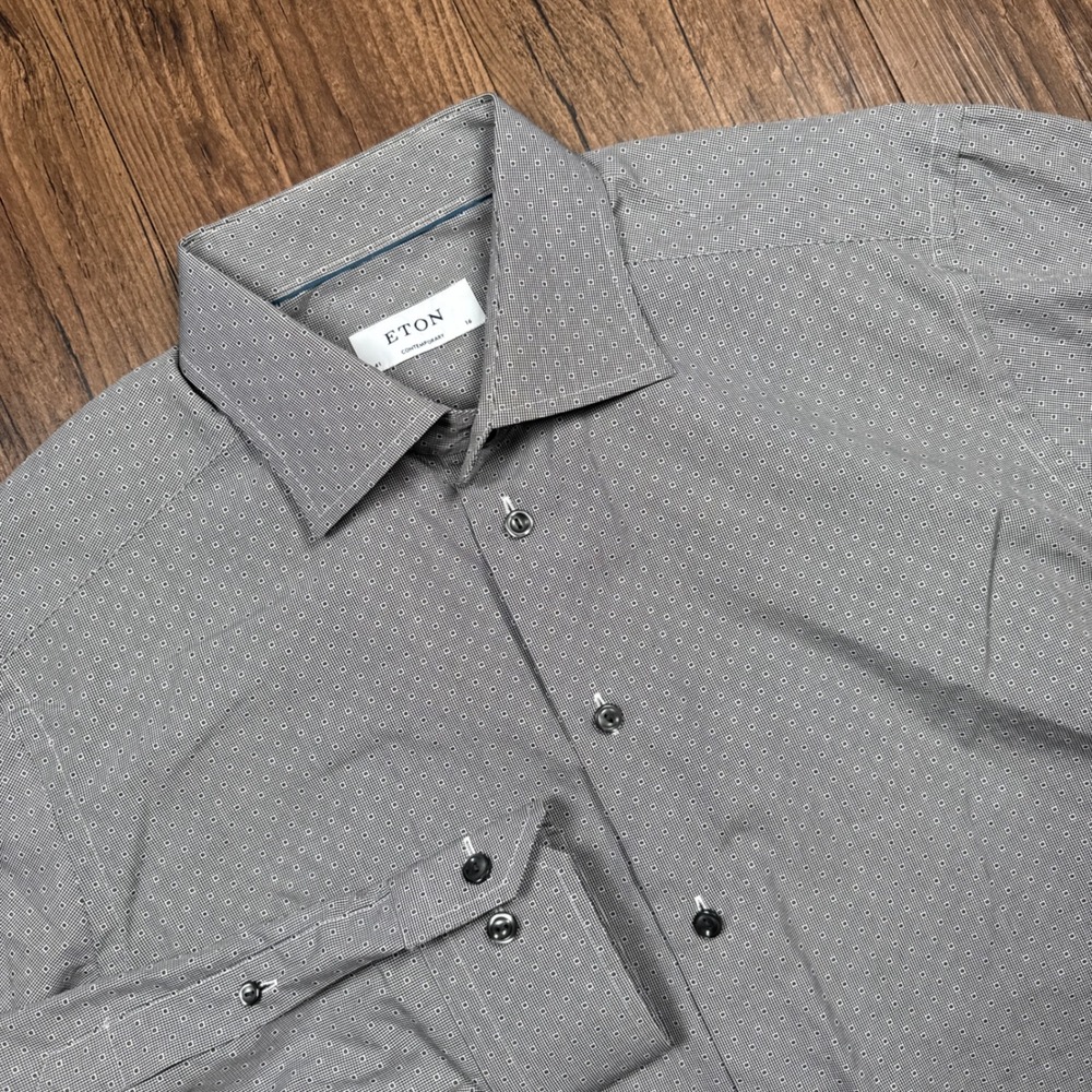 Eton Dress Shirt Mens 16 41 Gray Contemporary Fit Geometric Micro‎ Print Poplin